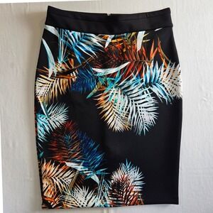 Womens‎ Size 16 Stretch Pencil Skirt Black Palm Leaf Print Career Party Cocktail
